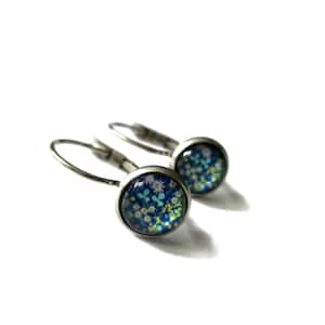 MINI FLOWERS EARRINGS - dangle Earrings - blue  floral - Liberty Earrings - mini dangle Earrings - Boho Earrings - Flower pattern Earrings
