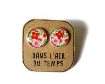 COLORFUL FLORAL EARRINGS, spring studs, Flower earrings, glass cabochon, summer jewelry, colorful jewelry, danslairdutemps