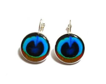 PEACOCK EARRINGS, Peacock wedding, Blue earrings,  Feather, Bridesmaid gift