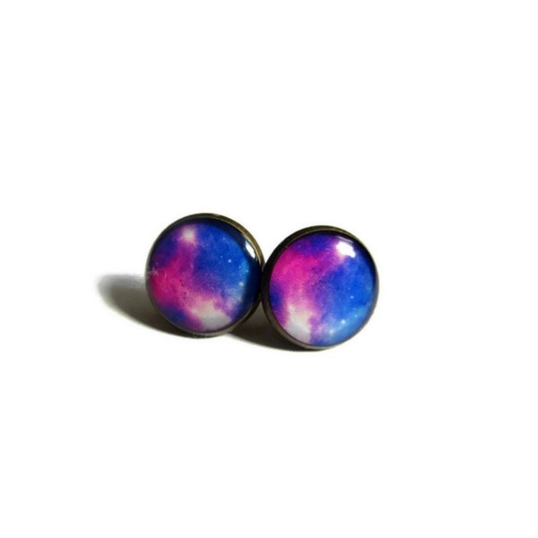 BOUCLE D'OREILLES GALAXIE, puces galaxy, bijoux espace, bijoux étoiles, astronomie, cadeau scientifique, bijoux planete, planete, violet