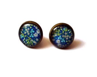 FLOWER EARRINGS, Blue flowers stud earrings, Flower posts, Blue liberty jewelry, Garden, Girlfriend gift, Teens gift, Groovy, Hippy