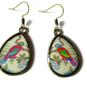 PARROT EARRINGS TEARDROP Vintage earrings Parrot jewelry image 1