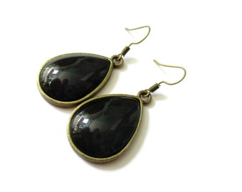 Black teardrop earrings - black earrings - black drop earrings - simple earrings - minimalist earrings - black jewelry - classy