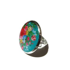 Electric Floral Ring Vintage fower ring Statement Ring green ring green jewelry Summer Jewelry Adjustable Under 10 USD image 4
