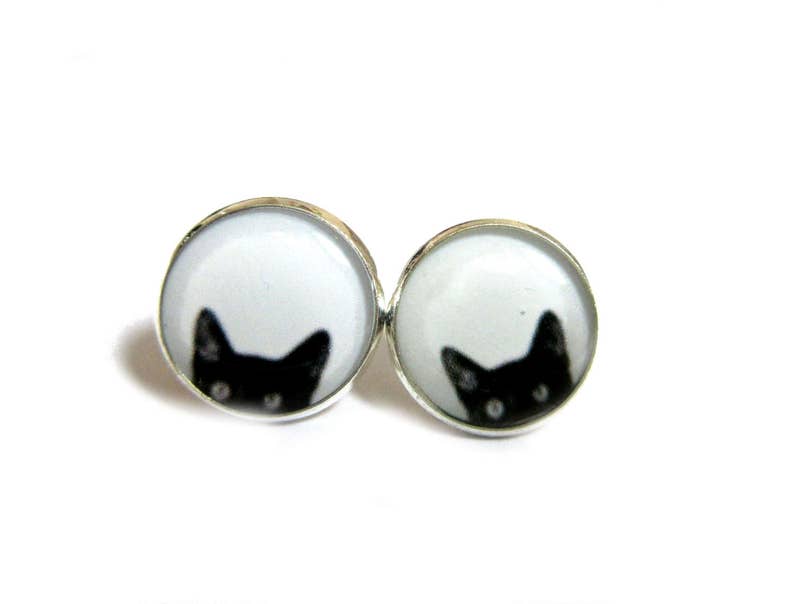 BLACK CAT EARRINGS Peeking Cat Earrings Cute Animal Studs - Etsy