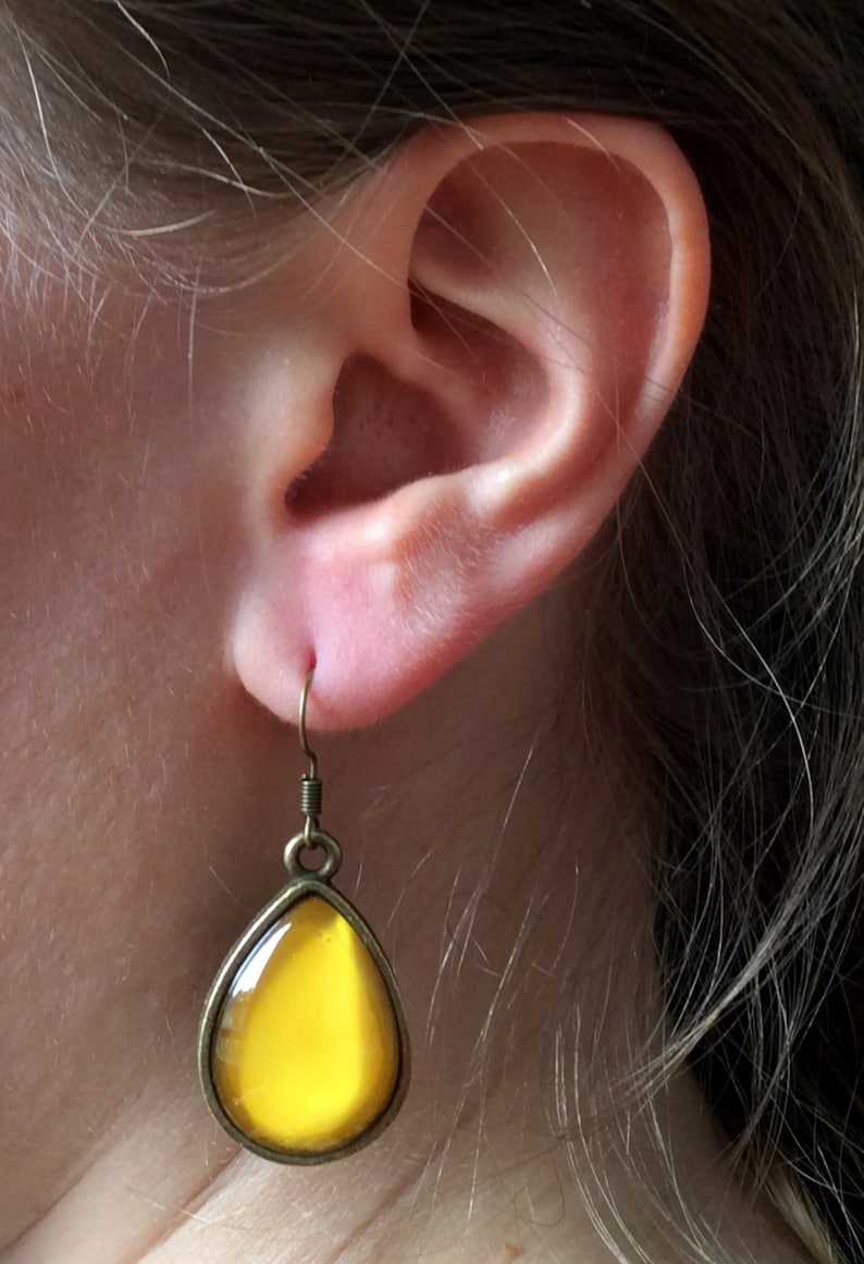 Yellow Teardrop Earrings, Mustard Earrings, Yellow Jewelry , Minimalist Jewelry, Simple, Clip, summer earrings, dans l'air du temps image 5