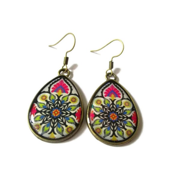 MEXICAN boho TEARDROP EARRINGS, Bohemian Jewelry, Bohemian Style, Hindu Jewelry, Colorful Earring, ethnic Mexican Folk, festival earrings