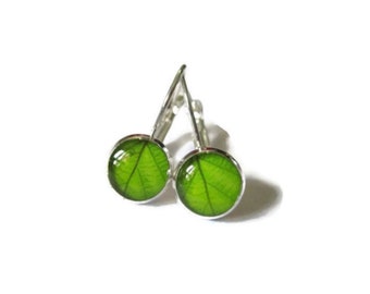 GREEN LEAF EARRINGS, Leaf studs, Tiny Dangle Earrings, spring jewelry, Nature Jewelry, Green Leaves, stainless steel, dans l'air du temps