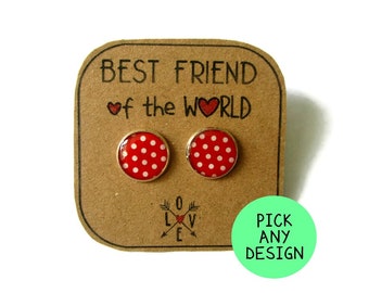 FRIENDSHIP EARRINGS, Best Friend Earrings, bff studs, BFF Jewelry, Friendship Gift, girl Gift, small Gift - Bestie Gift