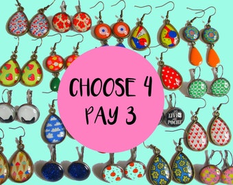 Dangle Earrings Buy 3 Get one FREE - Pack of 4 Dangle Earrings of your choice - You pick the designs