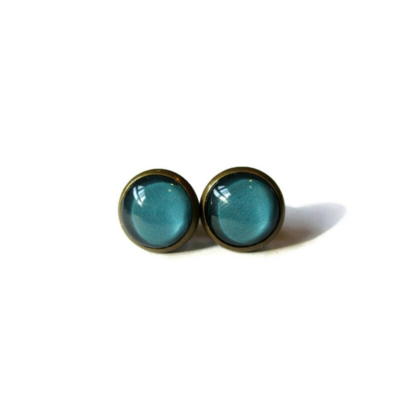 TURQUOISE stud earrings, blue posts, blue jewelry, turquoise studs, round earrings, pop jewelry, bright color, statement studs image 1