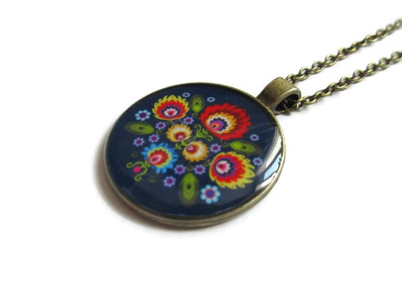 FOLK NECKLACE slavic folk pendant adjustable jewelry Zhostovo folk jewelry BOHO jewellery gift for colorful jewelry, christmas image 3