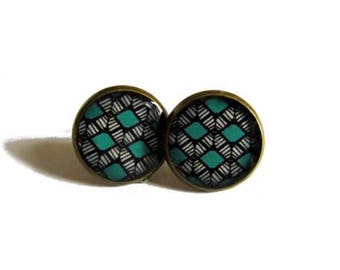 TURQUOISE TRIBAL EARRINGS, Boho stud earrings, Native American Art studs, Mexican Folk Art posts, Folk Jewelry, danslairdutemps