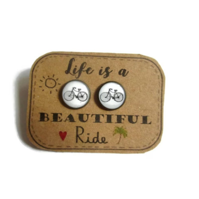 Little bike stud EARRINGS, Cyclist earrings, cute bicycle studs, Bike studs, quirky Jewellery, Cyclist Sports gift danslairdutemps, cabochon image 1