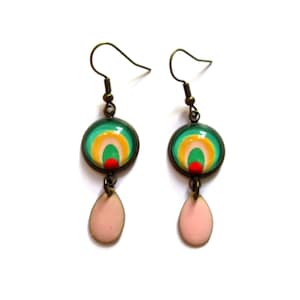 70s Earrings - Colorful earrings - Fun jewelry - abstract Earrings - geometric jewelry - pop - glass cabochon - geometric enamel jewelry