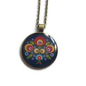 FOLK NECKLACE slavic folk pendant adjustable jewelry Zhostovo folk jewelry BOHO jewellery gift for colorful jewelry, christmas image 2