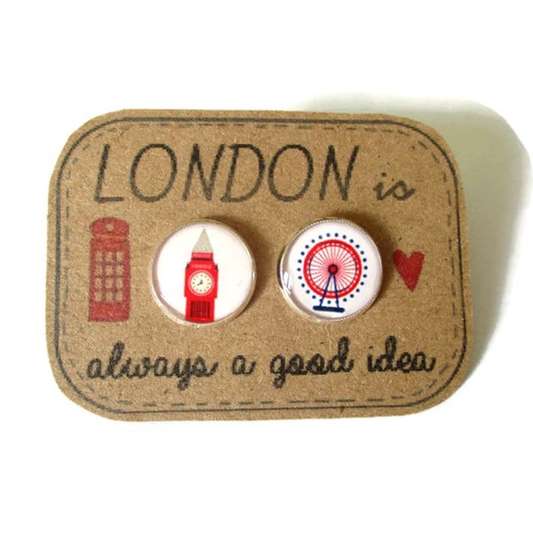 BOUCLE D'OREILLES LONDRES, puces big ben, bijoux grande roue, bijoux londres, cadeau Angleterre, cadeau british, prof d'anglais