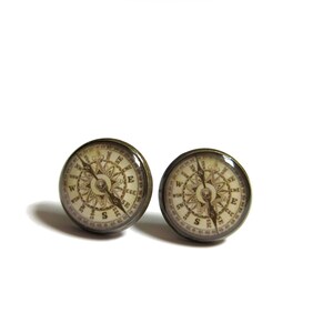 COMPASS EARRINGS Antique Compass earrings traveler gift image 2