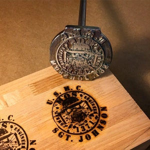 Custom Branding Iron: Wood & Leather Stamp - USMC, Wedding