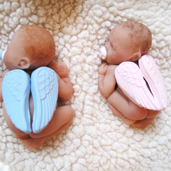 Tiny Miniature OOAK Polymer Clay ANGEL Baby with Angel Wings; Keepsake, Christening, or Memorial Doll