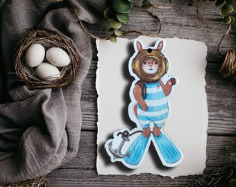 Wooden gift Easter pendant rabbit Theodor the diver