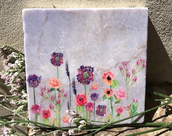 Tile watercolor meadow 10 cm x 10 cm