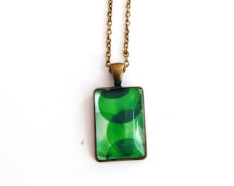 Green bubble glass beads rectangular Bronze colors