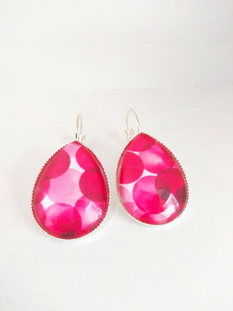 Earrings drops Big pink bubbles silver colors image 2