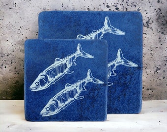 Tile Coasters Blue Print Fish