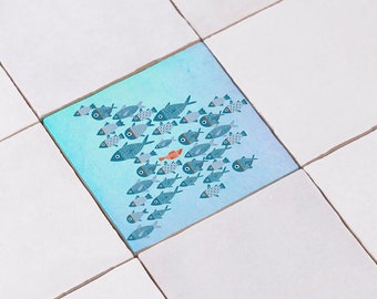 Tile sticker fish school blue!