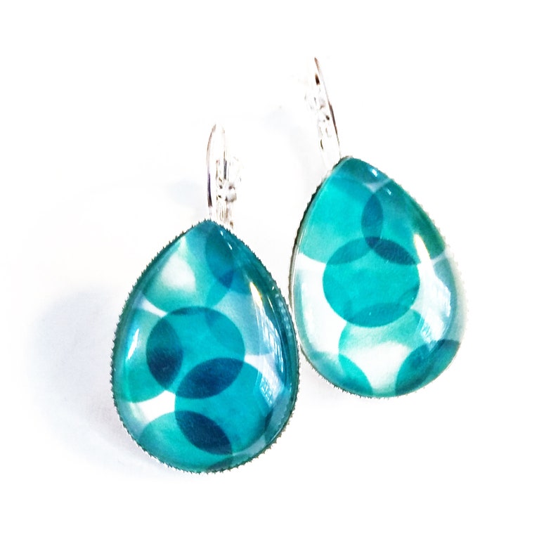 Earrings drops Big aqua bubbles Silver colors image 1