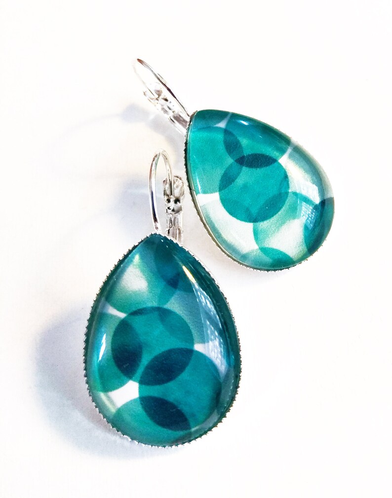 Earrings drops Big aqua bubbles Silver colors image 3