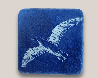 Magnet Minifliese Blaudruck Möwe hellblau 50 mm x 50 mm