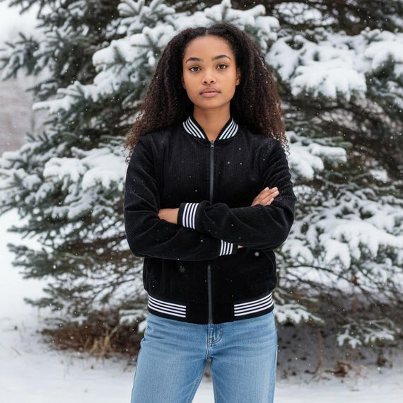 Black Velvet Corduroy College Jacket - Etsy