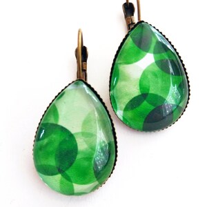 Earrings drops Big green bubbles bronze colors image 2