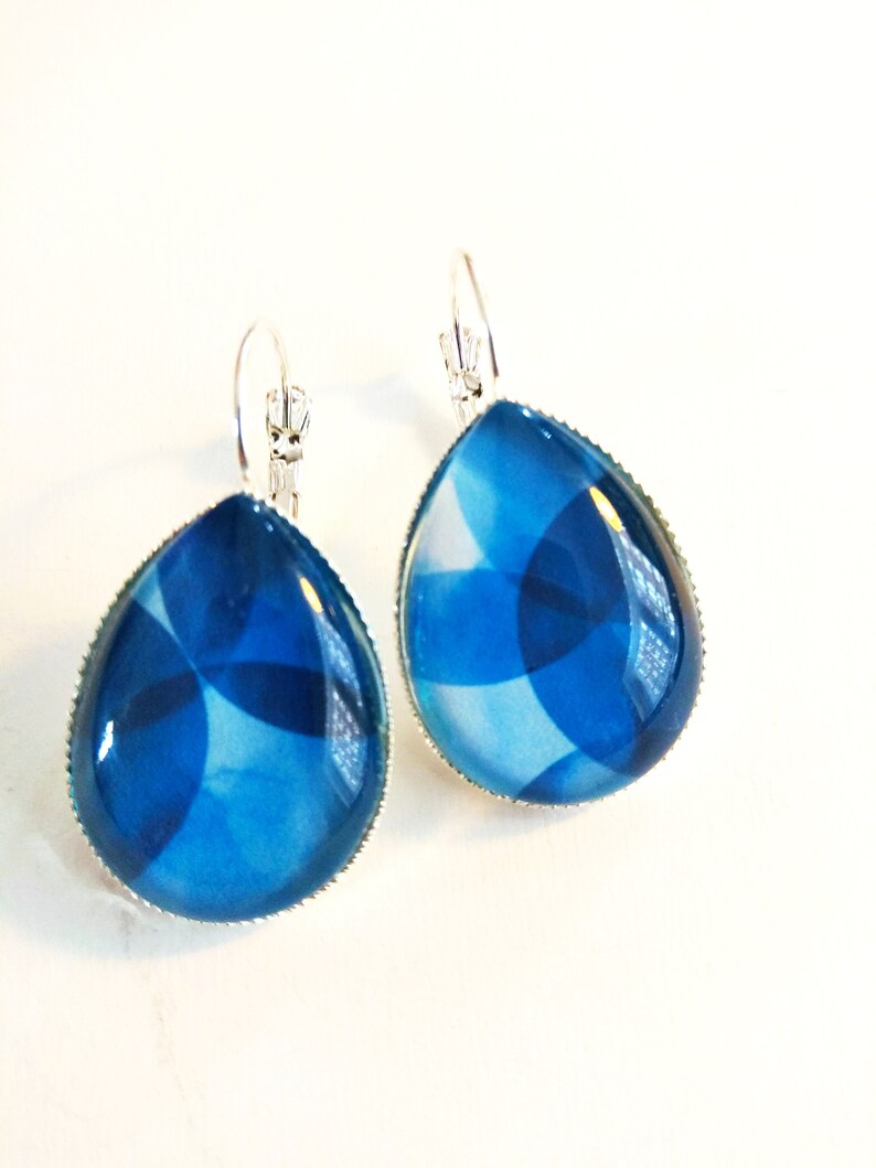 Earrings drops Big blue bubbles silver colors image 1