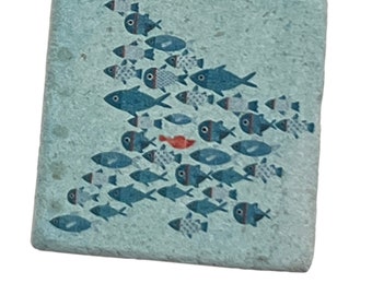 Fish Hand Painted Ceamic At Tile 8x8 Inches With Easel Back