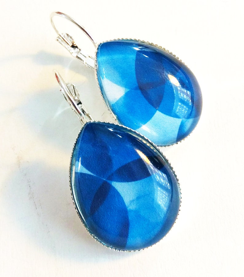 Earrings drops Big blue bubbles silver colors image 2