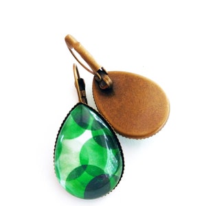 Earrings drops Big green bubbles bronze colors image 3