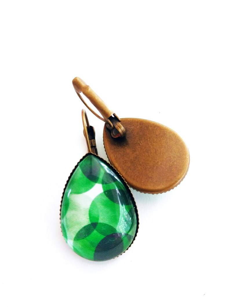 Earrings drops Big green bubbles bronze colors image 3