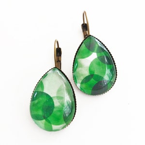 Earrings drops Big green bubbles bronze colors image 1