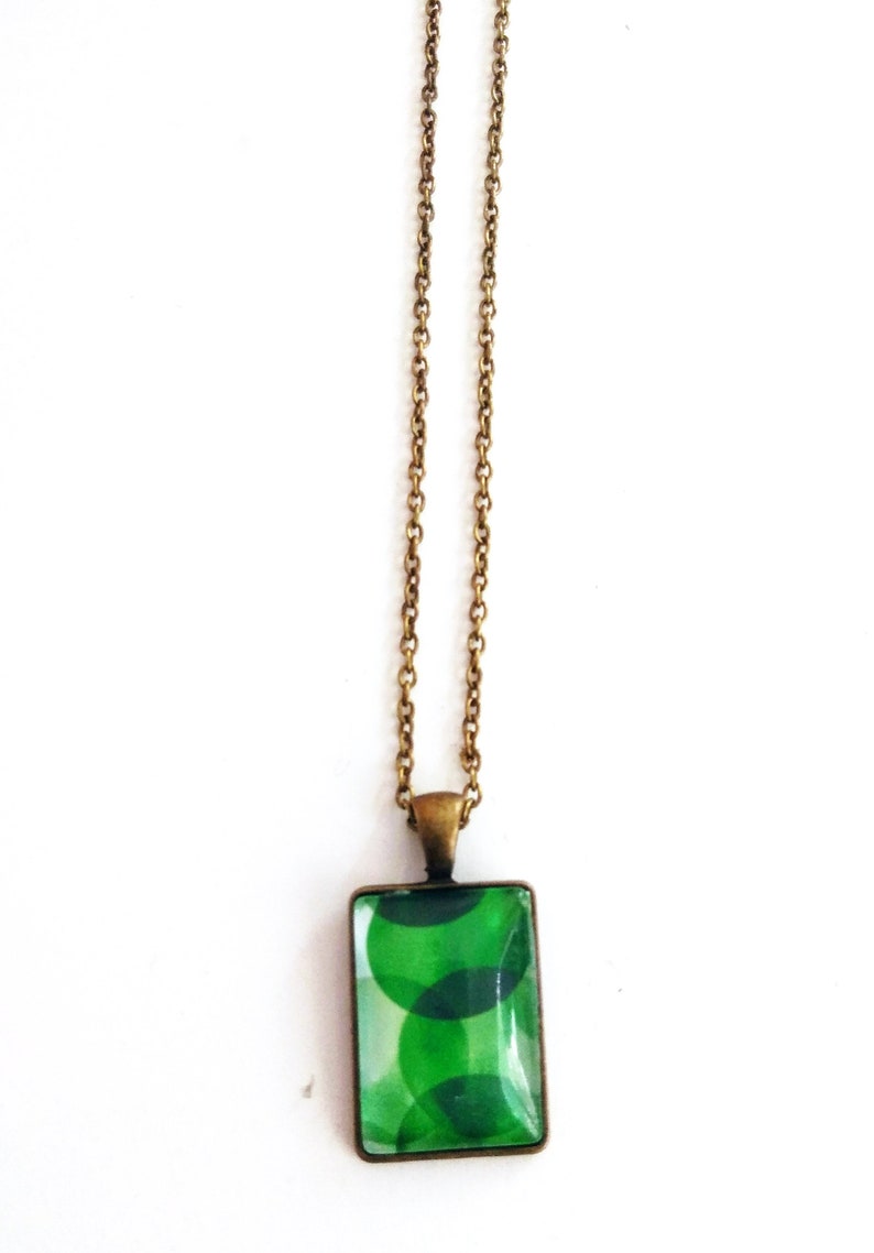 Green bubble glass beads rectangular Bronze colors image 1