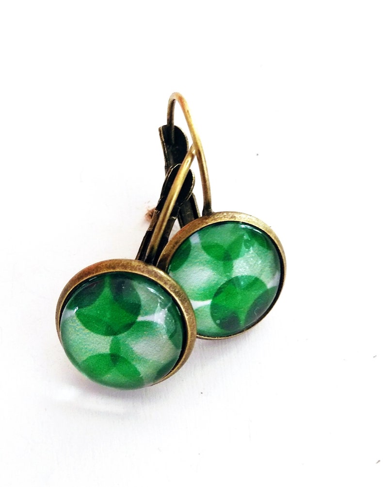 Earrings Green bubbles 12 mm bronze color image 1