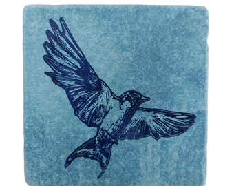 Magnet Minifliese Blaudruck Schwalbenflug hellblau 50 mm x 50 mm