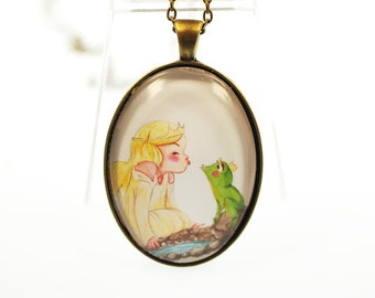 Glass chain in love with frogs oval large