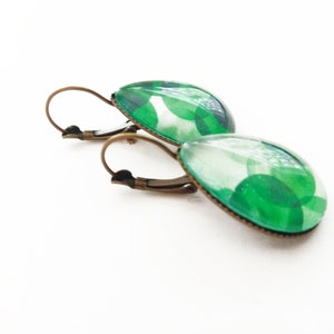 Earrings drops Big green bubbles bronze colors image 4