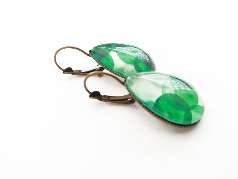 Earrings drops Big green bubbles bronze colors image 4