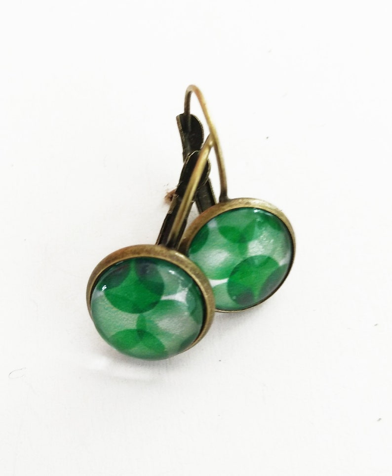 Earrings Green bubbles 12 mm bronze color image 3