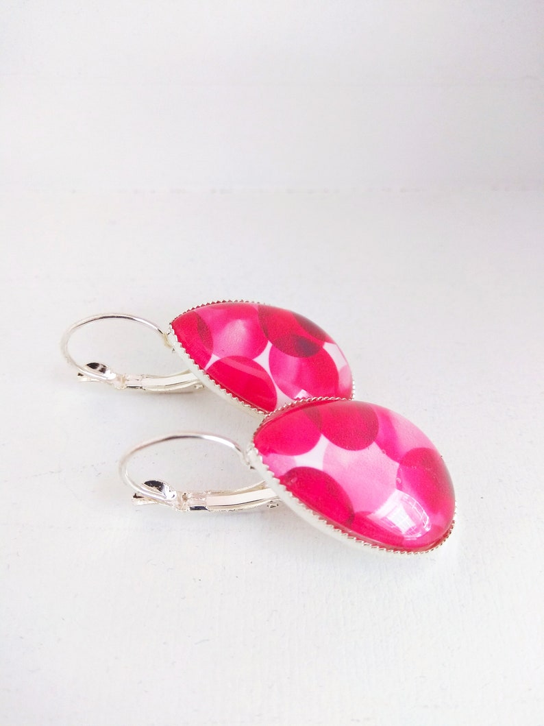 Earrings drops Big pink bubbles silver colors image 3