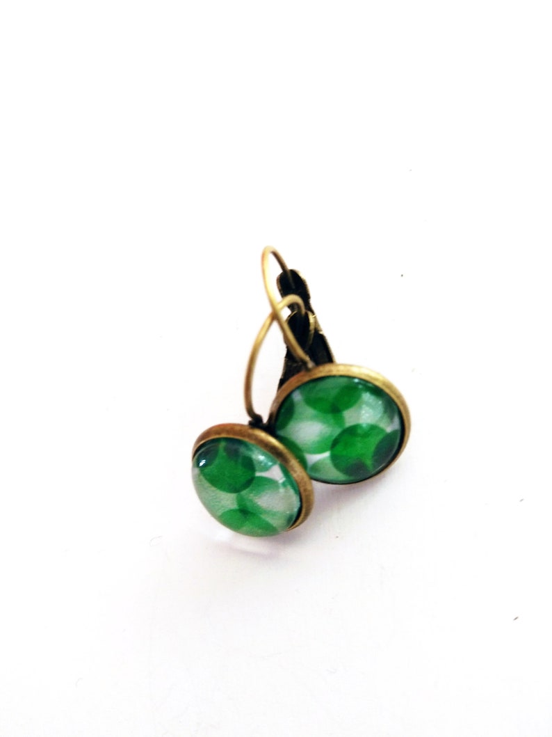 Earrings Green bubbles 12 mm bronze color image 2